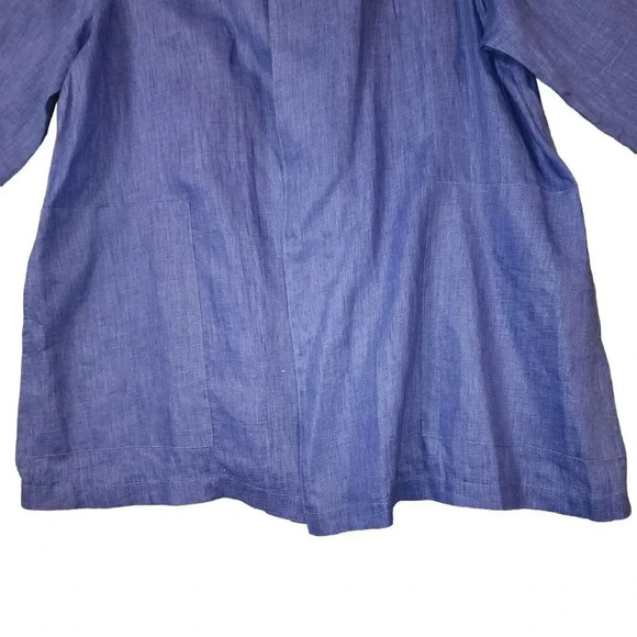 Caroline Rose Women Size 1X Blue 100% Linen Open Front 3/4 Sleeve Topper Jacket - Picture 8 of 8